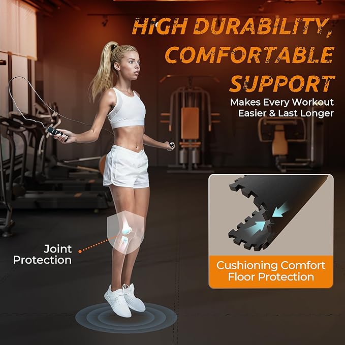 PRAISUN 0.6" Thicker Gym Mat, 6 Tiles 24 Sq Ft Workout Mats, Interlocking Foam - Image 7