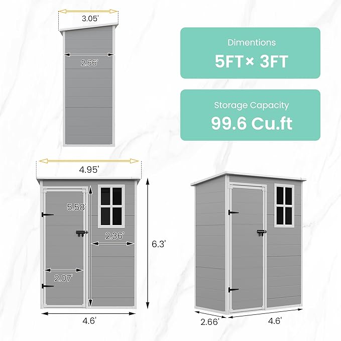 UDPATIO Outdoor Storage Shed 5x3 FT, Plastic Garden Shed - Image 3
