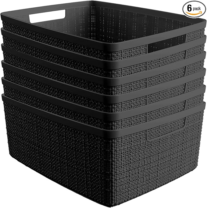 Curver Set of 6 Jute Medium Decorative Plastic Organization and Storage Baskets by Curver