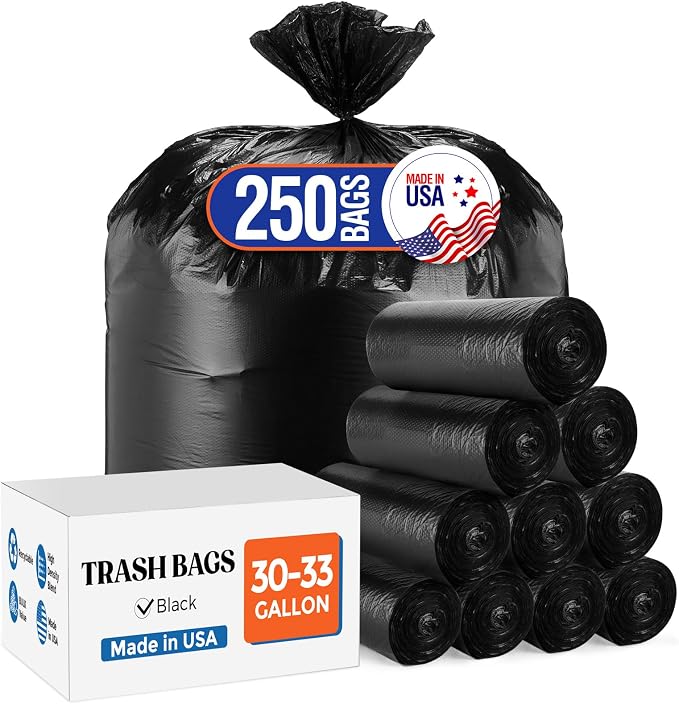 Delxo 30-33 Gallon Black Trash Bags, Durable & Puncture-Resistant Plastic by Delxo