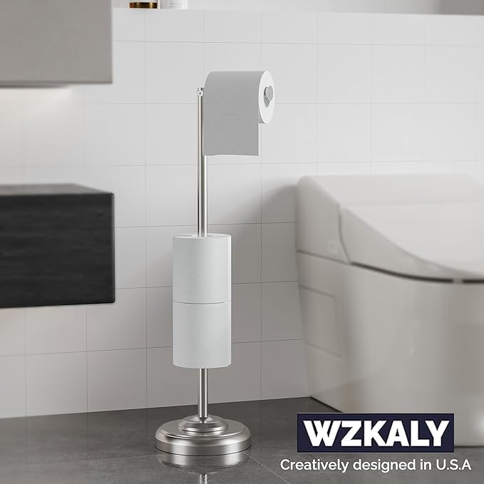 Toilet Paper Holder Stand with Storage – 4 Extra Rolls –Brushed Nickel Toilet - Image 2