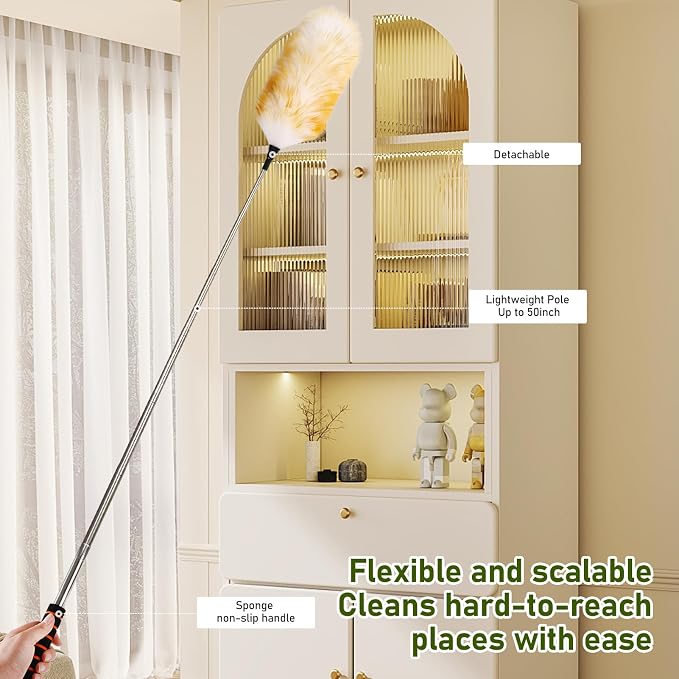 Extendable Lambswool Duster 25-64" Retractable Telescopic Handle Removable Head - Image 5