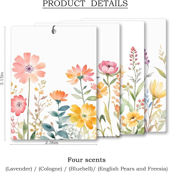 Watercolor Floral Car Air Freshener 4 Pcs, Rustic Cottagecore Flower Hanging - Image 4
