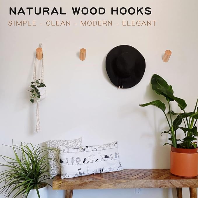 Wood Wall Hooks, 6 Pack Natural Wooden Coat Hooks Wall-Mounted, Rustic Heavy - Image 3