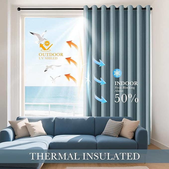 PONY DANCE Dusty Blue Short Blackout Curtains 36 inch Length - Image 3