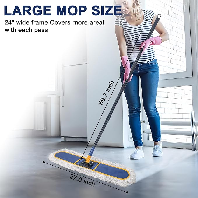 24" Commercial Dust Mop for Floor Cleaning, Heavy Duty Floor Duster - Image 2