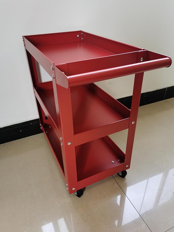 Utility Service Cart, 3 Shelf 150LBS Heavy Duty Steel Rolling Utility Cart - Image 5
