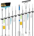 2 Pack Mop and Broom Holder Wall Mount, 5 Racks and 4 Hooks Broom Organizer by AceMining