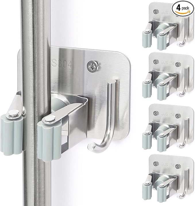 Broom Holder Wall Mount Screw Drilling, Sturdy Heavy Duty Stainless Steel Mop by Unknown