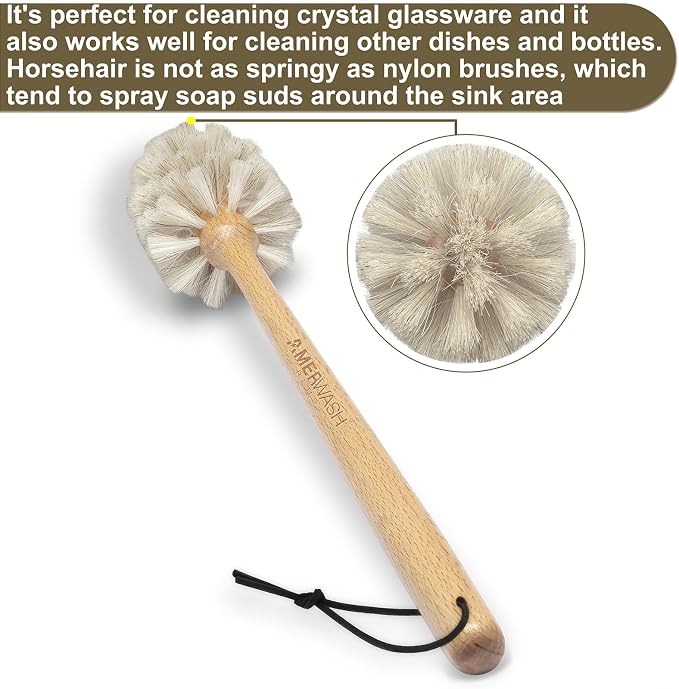 Bottle Brush Cleaner with Horsehair Bristles, 13-3/4 Inch Long Wood Handle - Image 2