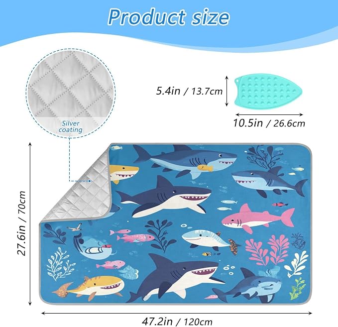 Sharks Fishes and Seaweed Blue Ironing Mat Thickened Ironing Blanket Travel - Image 2