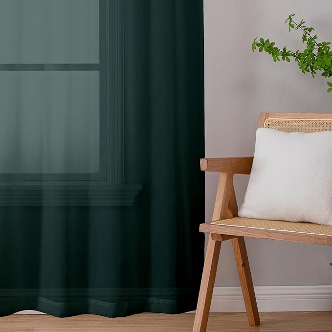Chyhomenyc Hunter Green Sheer Curtains 96 inches Long 2 Panels, Light Filtering - Image 7