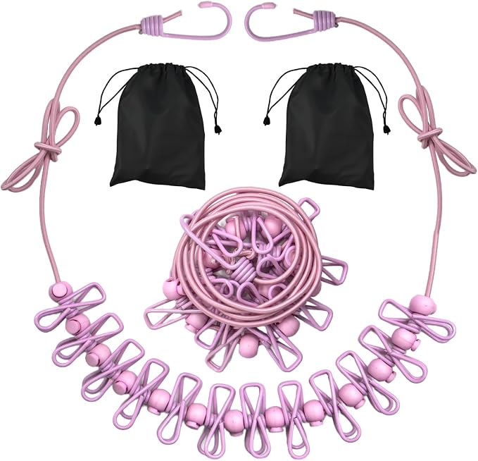 2 Pack Camping Clothesline Portable 12 Clothespins, Retractable Clothes Line by DAGONGREN