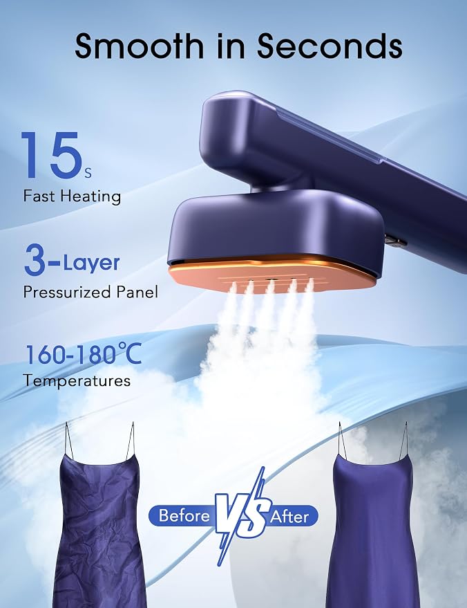 2-in-1 Steamer & Iron for Clothes, 15s Fast Heat-up 1200W Portable Mini Clothes - Image 4