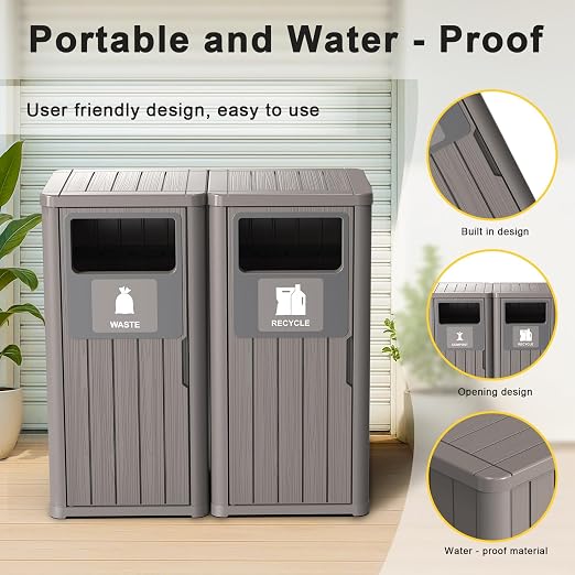 ROJIK 35" Tall Outdoor Trash Can, Weatherproof Resin Garbage Indoor Durable - Image 6