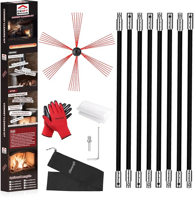 26 Feet Chimney Sweep Kit, Chimney Cleaning Kit by cleancraft