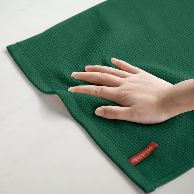 Artoid Mode 100% Cotton Dark Green Waffle Weave Kitchen Dish Cloths, 13x28 Inch - Image 6