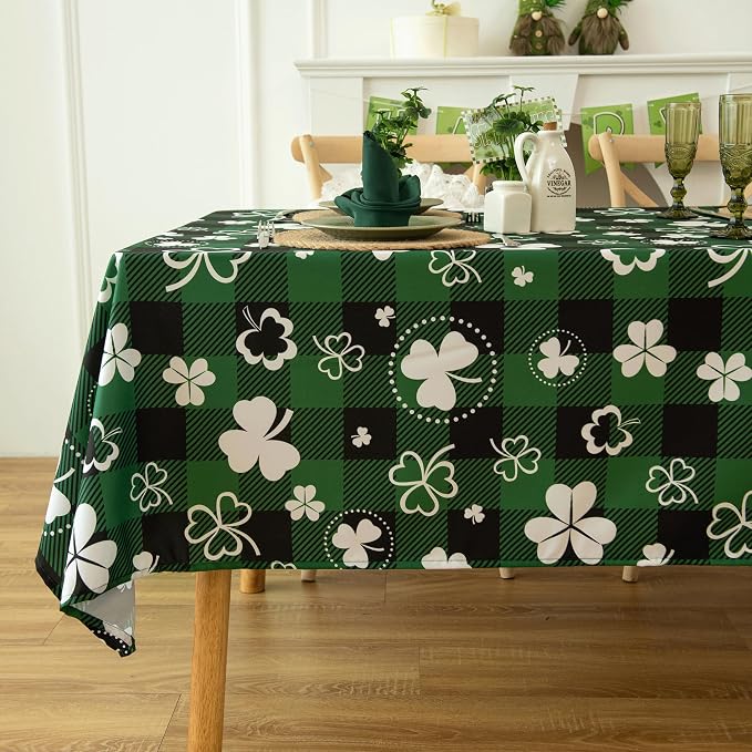 Saint Patricks Day Classic Buffalo Shamrock Tablecloth Fabric - Image 3