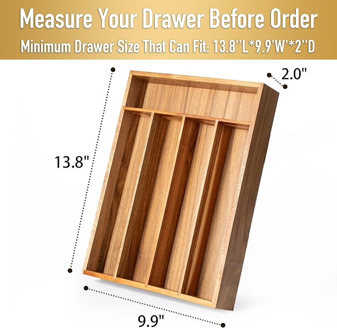 Silverware Organizer Kitchen Drawer Organizer Utensil Organizer Acacia - Image 2