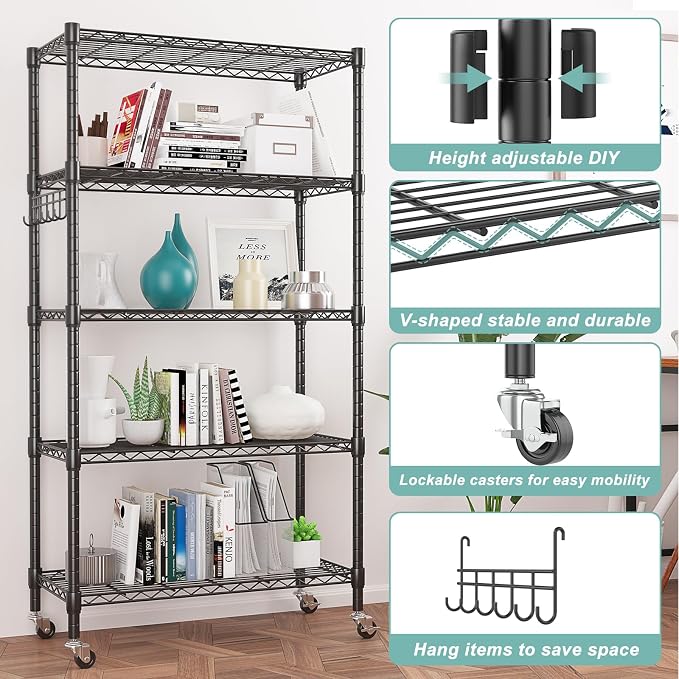 Himimi 5-Tier Storage Shelf Wire Shelving Unit on Wheels Heavy Duty Metal - Image 5