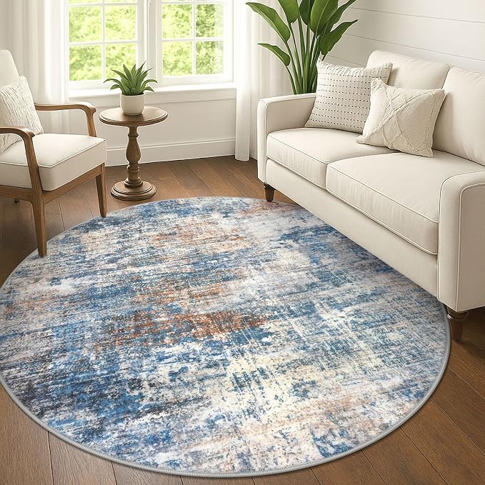 IOHOUZE Abstract Round Area Rug 6 Ft Washable Circle Rugs Large Round Rug Non by iOhouze