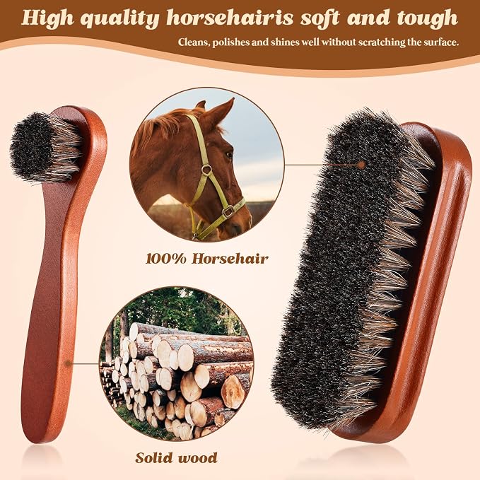 2 Pcs Horsehair Shine Shoes Brush Kit Polish Dauber Applicators Cleaning - Image 2