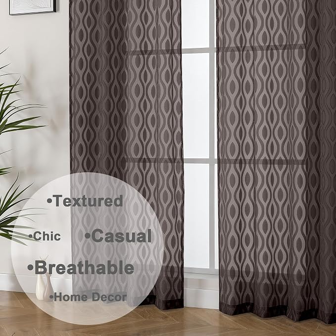 Aiyufeng Sheer Curtains 63 Inch Length 2 Panels Set, Solid Brown Light - Image 8