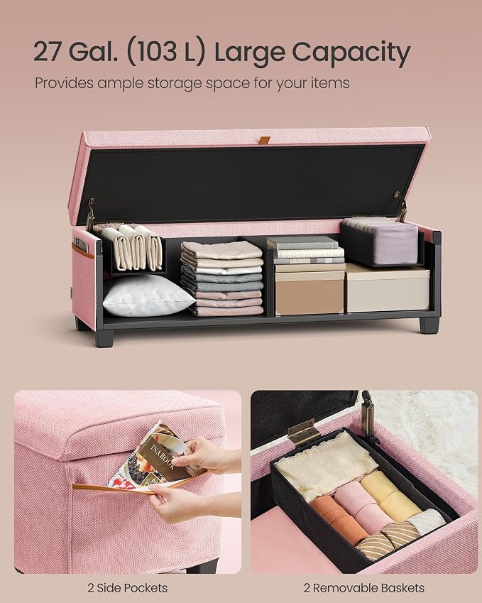SONGMICS Storage Ottoman Bench, Storage Chest, 15.7 x 43.3 x 15.7 Inches - Image 5