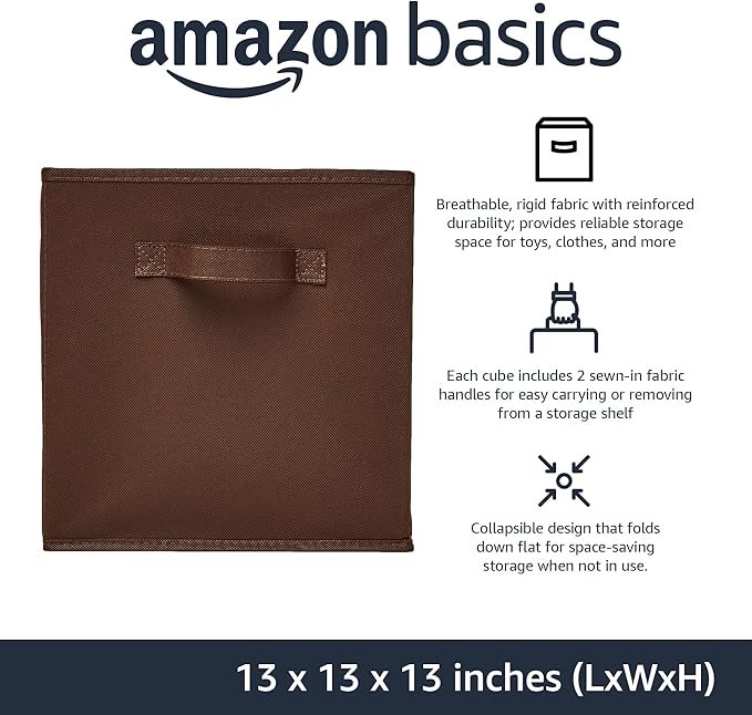 Amazon Basics Cube Organizer Storage Bins Handles, Collapsible Fabric - Image 2