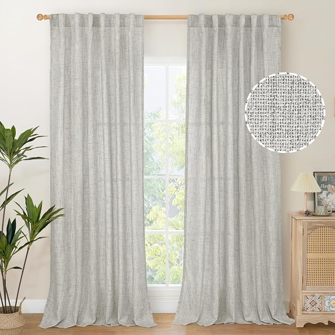 YoungsTex Light Grey Linen Curtains 95 Inches Long by YoungsTex