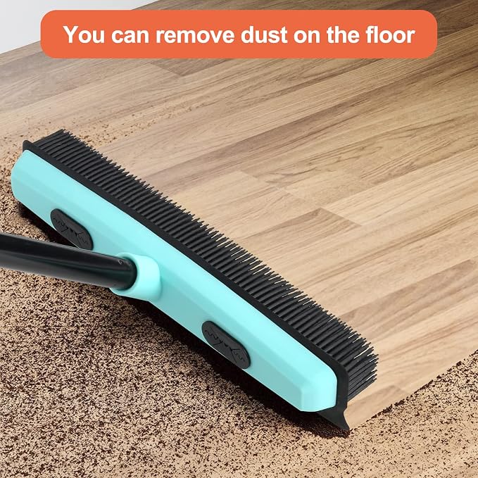 Rubber Broom Carpet Rake for Pet Hair Removal, Fur Remover Broom - Image 3