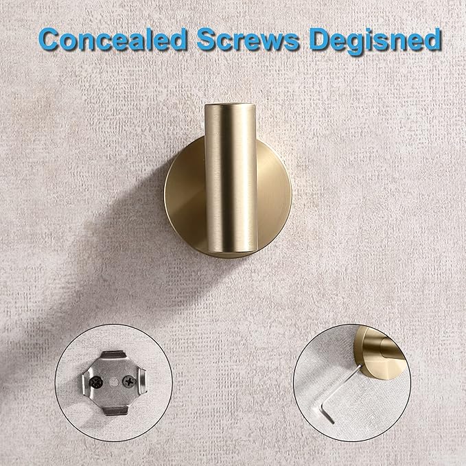 TASTOS Brushed Gold Bathroom Towel Coat Hook Stainless Steel, 2 Pack Robe - Image 6
