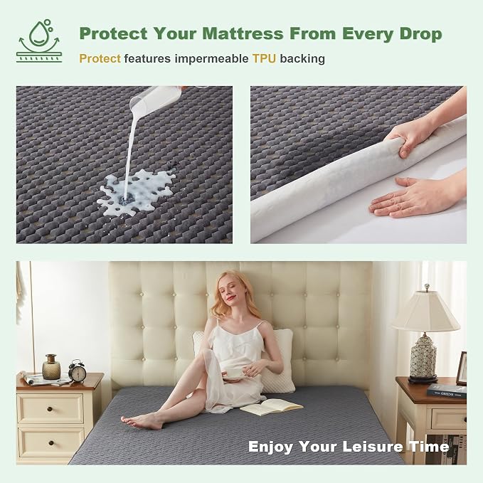 Waterproof Mattress Protector, California King Size Mattress Pad Fitted 6"-18" - Image 3