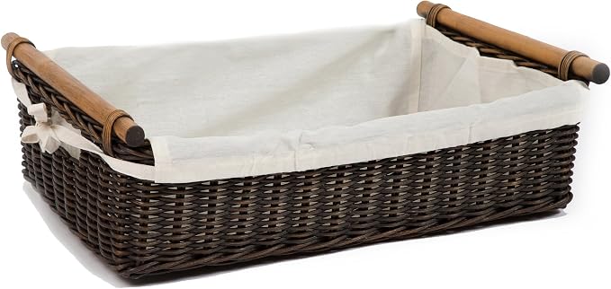 The Basket Lady Low Pole Handle Wicker Storage Basket, 17 in L x 10.5 in W x - Image 3