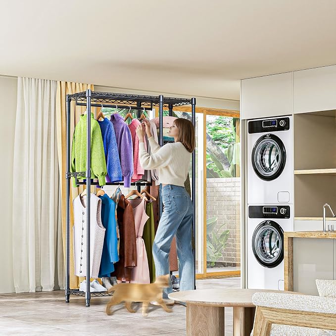 Heavy Duty Rolling Garment Rack 3 Tiers Adjustable Wire Shelving Clothes Rack - Image 6