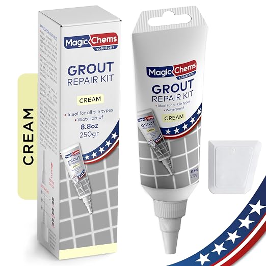 Tile Grout Repair, Cream 8.8 oz/250gr. Fast Drying Grout Repair Kit, Grout by MagicChems