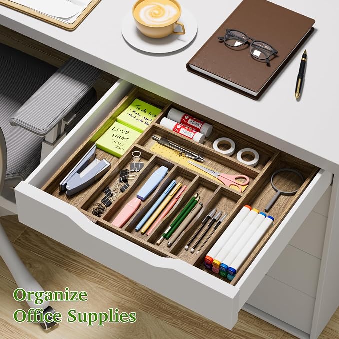 Acacia Wood Kitchen Silverware Drawer Organizer, Expandable Utensil Cutlery - Image 4