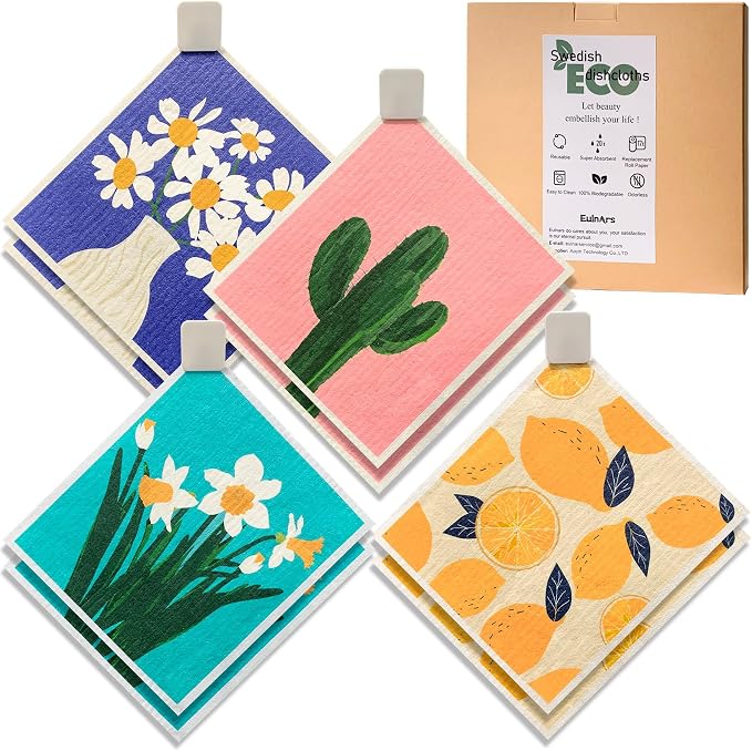 Swedish Dishcloths for Kitchen, 8 Pack Reusable Paper Towels by Eulnars