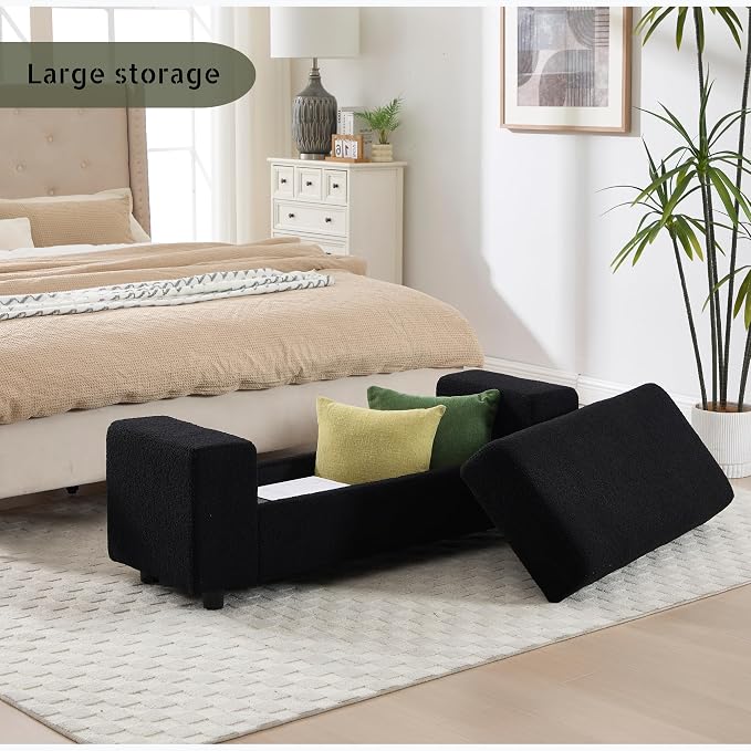 Teddy Storage Ottoman Bench, 55 Inch Upholstered Boucle Comfy Sherpa End of Bed - Image 3