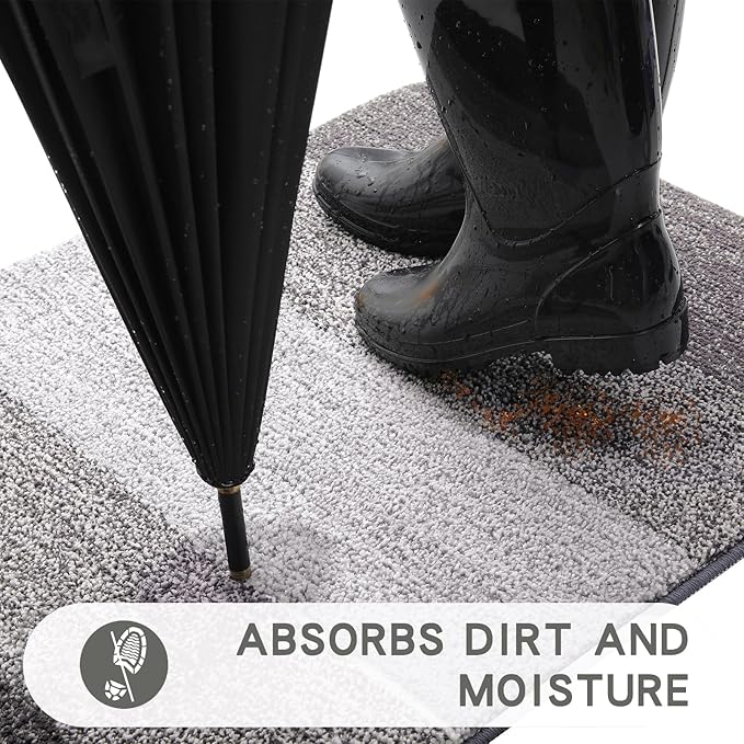 Kitinjoy Indoor Outdoor Door Mat, 36x24 Non-Slip Absorbent Dirt Trapper - Image 2