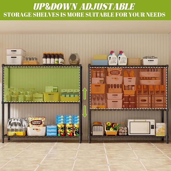 Storage Shelves, 3-Tier Adjustable Metal Industrial Utility Shelf Rack - Image 6