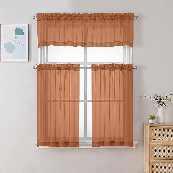Chyhomenyc Orange Sheer Curtains 30 inch Length 2 Panels, Light Filtering Voile - Image 2