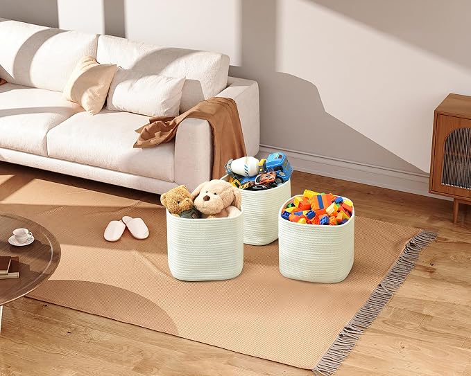 3 Pack Storage Cubes 11 Inch Cotton Rope Woven Baskets - Image 2