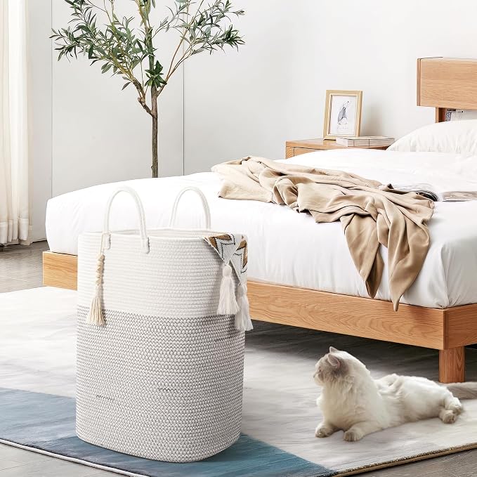 Woven Laundry Basket for Clothes, 50 L Large Rectangle Laundry Hampers - Image 4