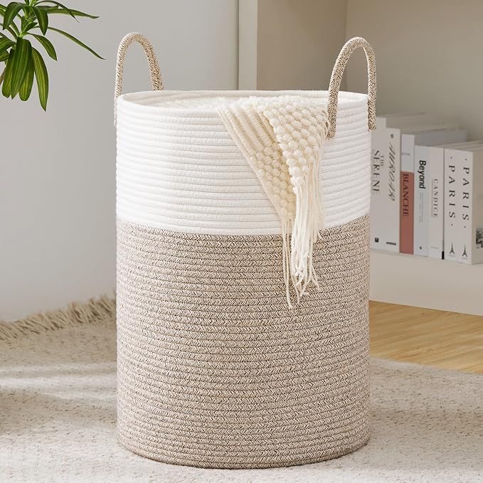 YOUDENOVA Woven Rope Laundry Hamper Basket, 58L Tall Laundry Basket, Baby by YOUDENOVA