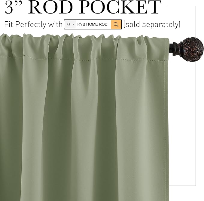 RYB HOME 84 inches Green Curtains - Image 3