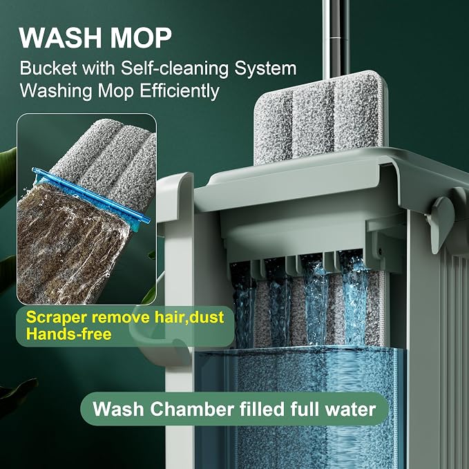 JOYMOOP Mop and Bucket with Wringer Set, Flat Squeeze Mop with Bucket, Dust Mop - Image 2