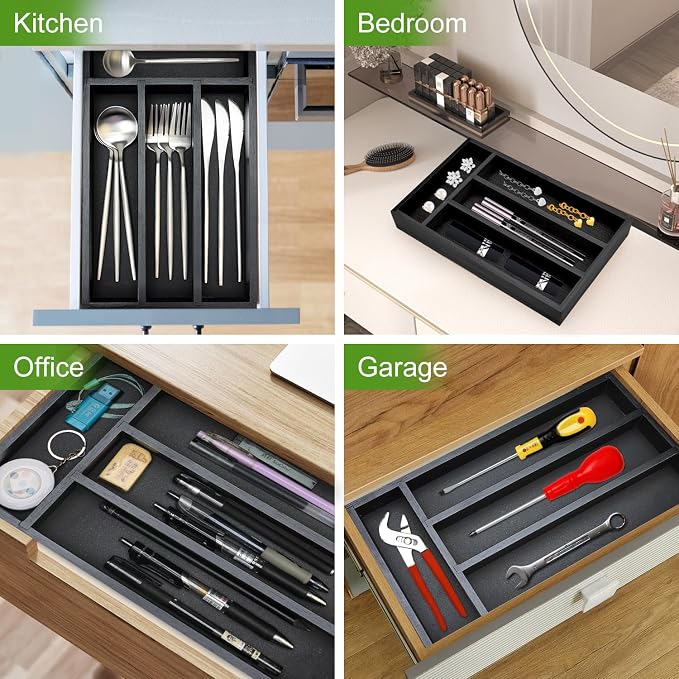 Small Wooden Silverware Organizer Tray Narrow Kitchen Drawer Dividers Utensil - Image 2