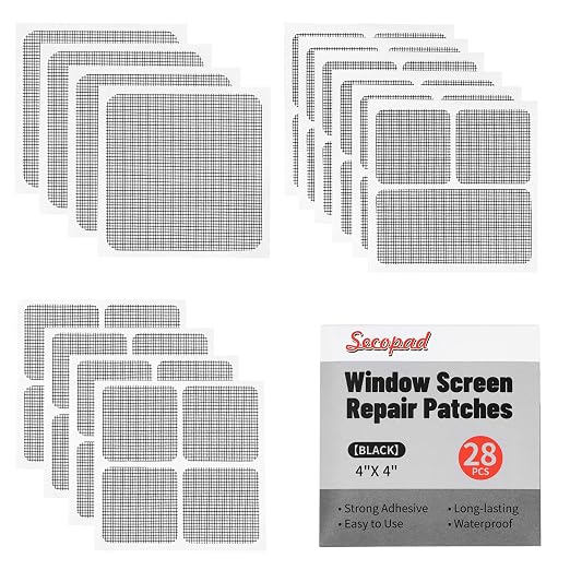 28 Sheets Window Screen Patches Repair Kit, Strong Adhesive Fiberglass Quick by Secopad