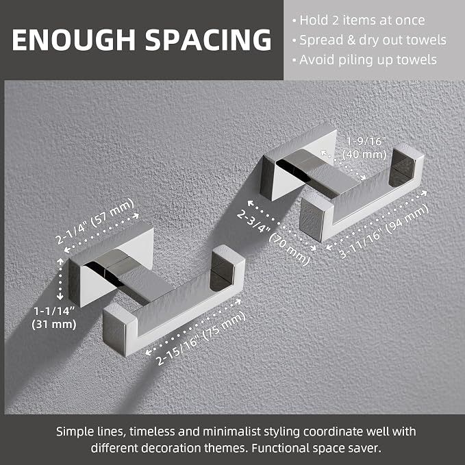 Angle Simple Double Towel Hooks, SUS 304 Stainless Steel Robe Coat Wall Hooks - Image 6